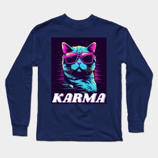 Cyberpunk Cat with Sunglasses in Space Trendy Graphic Tees Long Sleeve T-Shirt